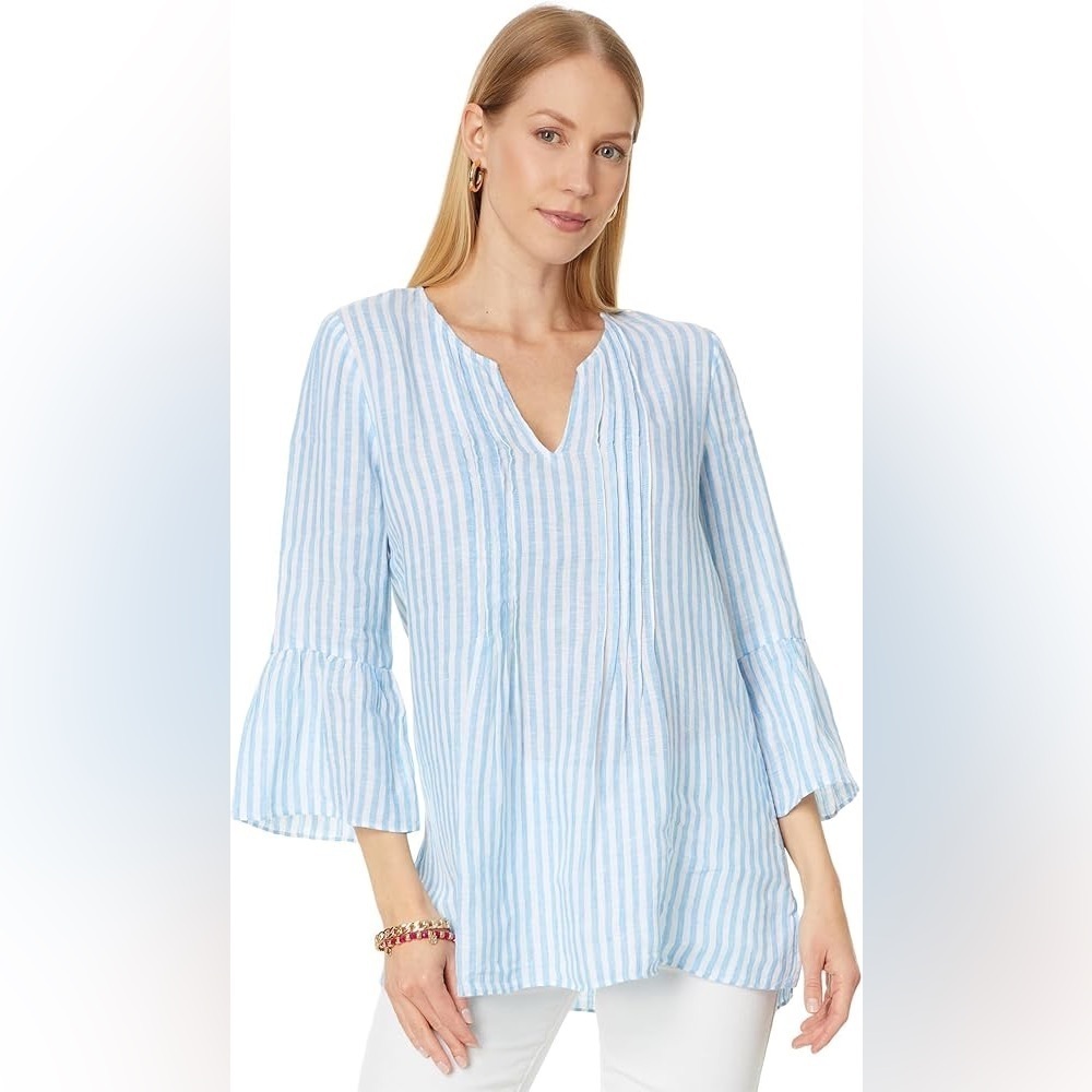 Lilly Pulitzer Lunar Blue Bimini Stripe Linen Tunic Small